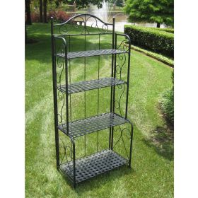 Indoor Outdoor Folding Black Metal Bakers Rack With 4-Tier Lattice Shelves