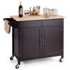 Brown Kitchen Island Storage Cart With Wood Top And Casters