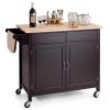 Brown Kitchen Island Storage Cart With Wood Top And Casters
