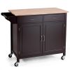 Brown Kitchen Island Storage Cart With Wood Top And Casters