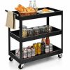 Black Steel Frame Kitchen Serving Utility Cart On Wheels With 2 Bottom Shelves