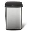 Black Top 13-Gallon Stainless Steel Kitchen Trash Can With Motion Sensor Lid