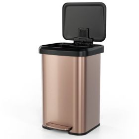 13-Gallon Copper Gold Stainless Steel Step Trash Can With Soft Close Lid