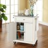 White Kitchen Cart With Granite Top And Locking Casters Wheels
