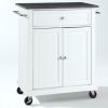White Kitchen Cart With Granite Top And Locking Casters Wheels