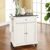 White Kitchen Cart With Granite Top And Locking Casters Wheels