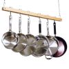 Ceiling Mount Single Bar Wooden Pot Rack With 4 Pan Hooks