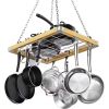 Rectangular 23.5-Inch Metal Wood Ceiling Mounted Kitchen Pot Rack