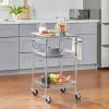 Compact Kitchen Cart With Stainless Steel Top And 2 Bottom Storage Shelves