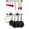 Set Of 2 - Black Metal Wall Mounted Pot Rack With 20 Hanging Hooks