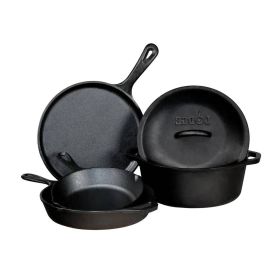 5-Piece Cast Iron Cookware Set With Dutch Oven Griddle And Skillets Made In Usa