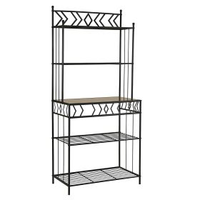 Kitchen Bakers Rack In Black Metal With Marble Finish Top