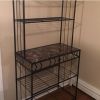 Kitchen Bakers Rack In Black Metal With Marble Finish Top