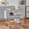 Kitchen Island Cart With Stainless Steel Top And 2 Bottom Storage Shelves