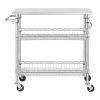 Kitchen Island Cart With Stainless Steel Top And 2 Bottom Storage Shelves