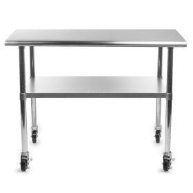 Stainless Steel 48 X 24-Inch Kitchen Prep Table With Casters