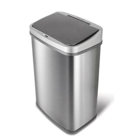 Grey 13-Gallon Stainless Steel Kitchen Trash Can With Motion Sensor Lid