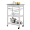 White Stainless Steel Top Kitchen Cart With Drawer And Storage Shelves