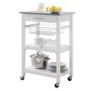 White Stainless Steel Top Kitchen Cart With Drawer And Storage Shelves