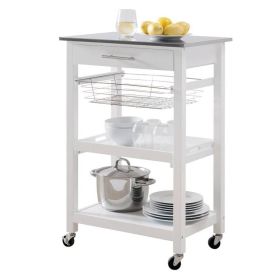 White Stainless Steel Top Kitchen Cart With Drawer And Storage Shelves