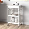 White Stainless Steel Top Kitchen Cart With Drawer And Storage Shelves