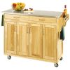 Stainless Steel Top Wooden Kitchen Cart Island With Casters