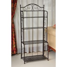 Indoor / Outdoor Folding Iron 4-Shelf Bakers Rack In Bronze With Lattice Shelves