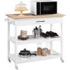 White Kitchen Island Cart With Drawer Storage Shelves And Locking Casters