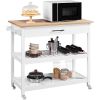 White Kitchen Island Cart With Drawer Storage Shelves And Locking Casters