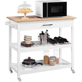 White Kitchen Island Cart With Drawer Storage Shelves And Locking Casters