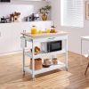 White Kitchen Island Cart With Drawer Storage Shelves And Locking Casters