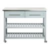 Light Gray Rolling Kitchen Island 2 Drawers Storage With Stainless Steel Top