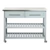 Light Gray Rolling Kitchen Island 2 Drawers Storage With Stainless Steel Top