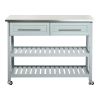 Light Gray Rolling Kitchen Island 2 Drawers Storage With Stainless Steel Top