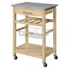Natural Wood Finish Kitchen Island Cart With Granite Top