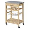 Natural Wood Finish Kitchen Island Cart With Granite Top