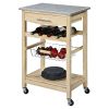 Natural Wood Finish Kitchen Island Cart With Granite Top