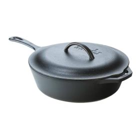 12-Inch Round Cast Iron Deep Skillet With Lid Pre-Seasoned And Made In The Usa