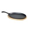 9-Inch Cast Iron Flat Skillet Frying Pan Griddle With 10.5-Inch Oval Wood Trivet