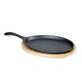 9-Inch Cast Iron Flat Skillet Frying Pan Griddle With 10.5-Inch Oval Wood Trivet