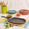 9-Inch Cast Iron Flat Skillet Frying Pan Griddle With 10.5-Inch Oval Wood Trivet