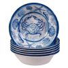 6-Piece Dinner Bowl Set With Blue White Ocean Sea Shells Crab Starfish Pattern