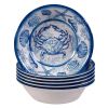 6-Piece Dinner Bowl Set With Blue White Ocean Sea Shells Crab Starfish Pattern