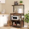 Industrial Kitchen Metal Wood Bakers Rack Microwave Cart With Storage Cabinet