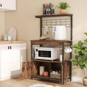Industrial Kitchen Metal Wood Bakers Rack Microwave Cart With Storage Cabinet