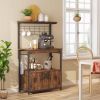 Industrial Kitchen Metal Wood Bakers Rack Microwave Cart With Storage Cabinet