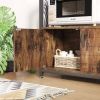 Industrial Kitchen Metal Wood Bakers Rack Microwave Cart With Storage Cabinet