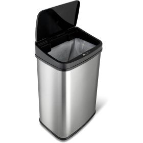 Silver/Black 13-Gallon Stainless Steel Kitchen Trash Can With Motion Sensor Lid
