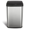 Silver/Black 13-Gallon Stainless Steel Kitchen Trash Can With Motion Sensor Lid