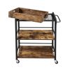 Farmhouse 3-Tier Kitchen Microwave Cart With Serving Tray On Wheels